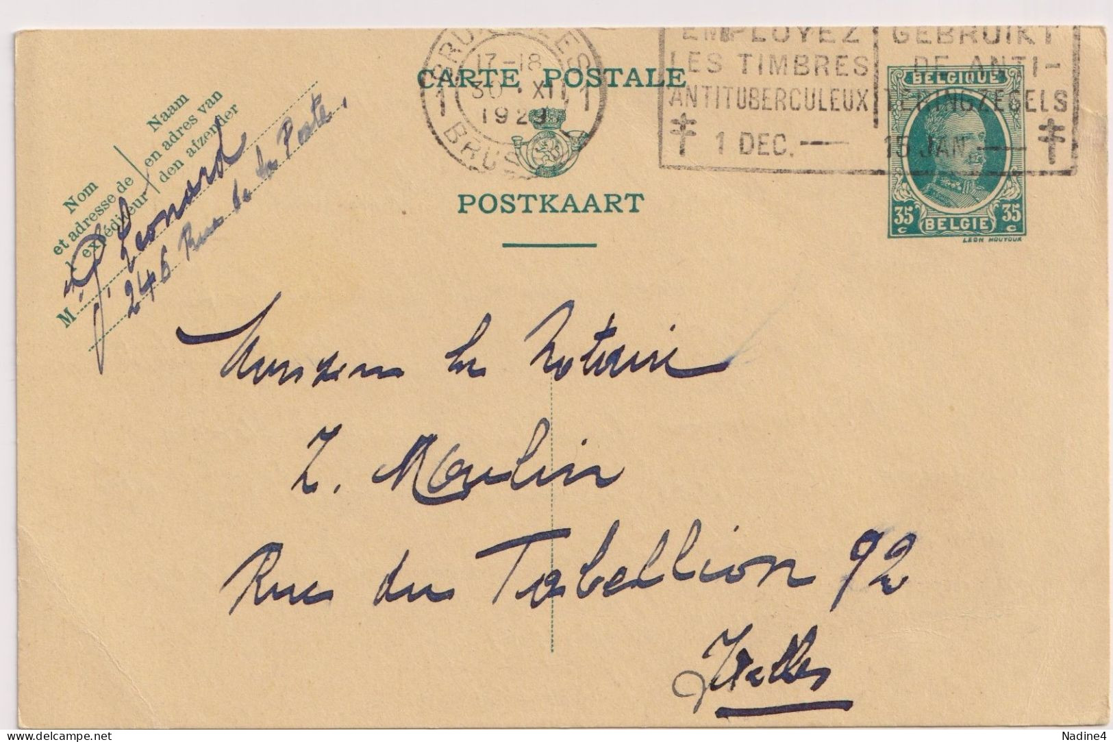 Briefkaart Carte Postale - Schaerbeek à Ixelles - 1929 - Postcards 1909-1934