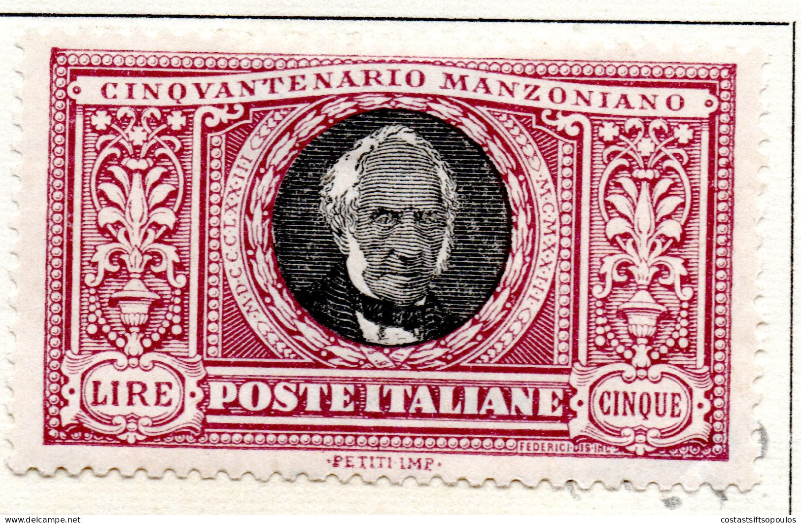 2815. 4/5.ITALY,1923 # 165-170 MANZONI STUCK ON PART ALBUM PAGE. - Nuovi