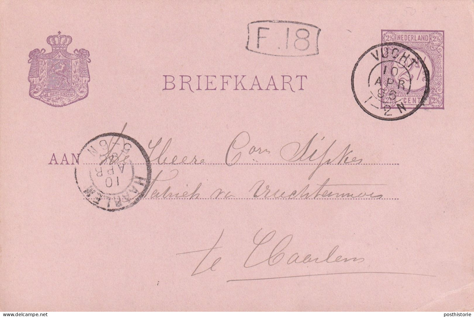 Briefkaart 10 Apr 1896 Vucht (kleinrond) Naar Haarlem (kleinrond) - Storia Postale