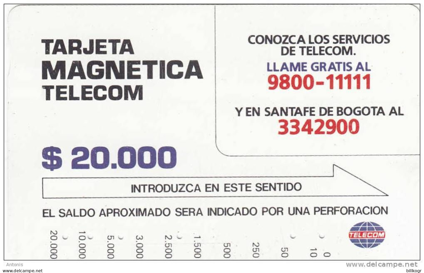 COLOMBIA(Tamura) - Telecom Services($20000), Tirage 10000, Used - Colombie