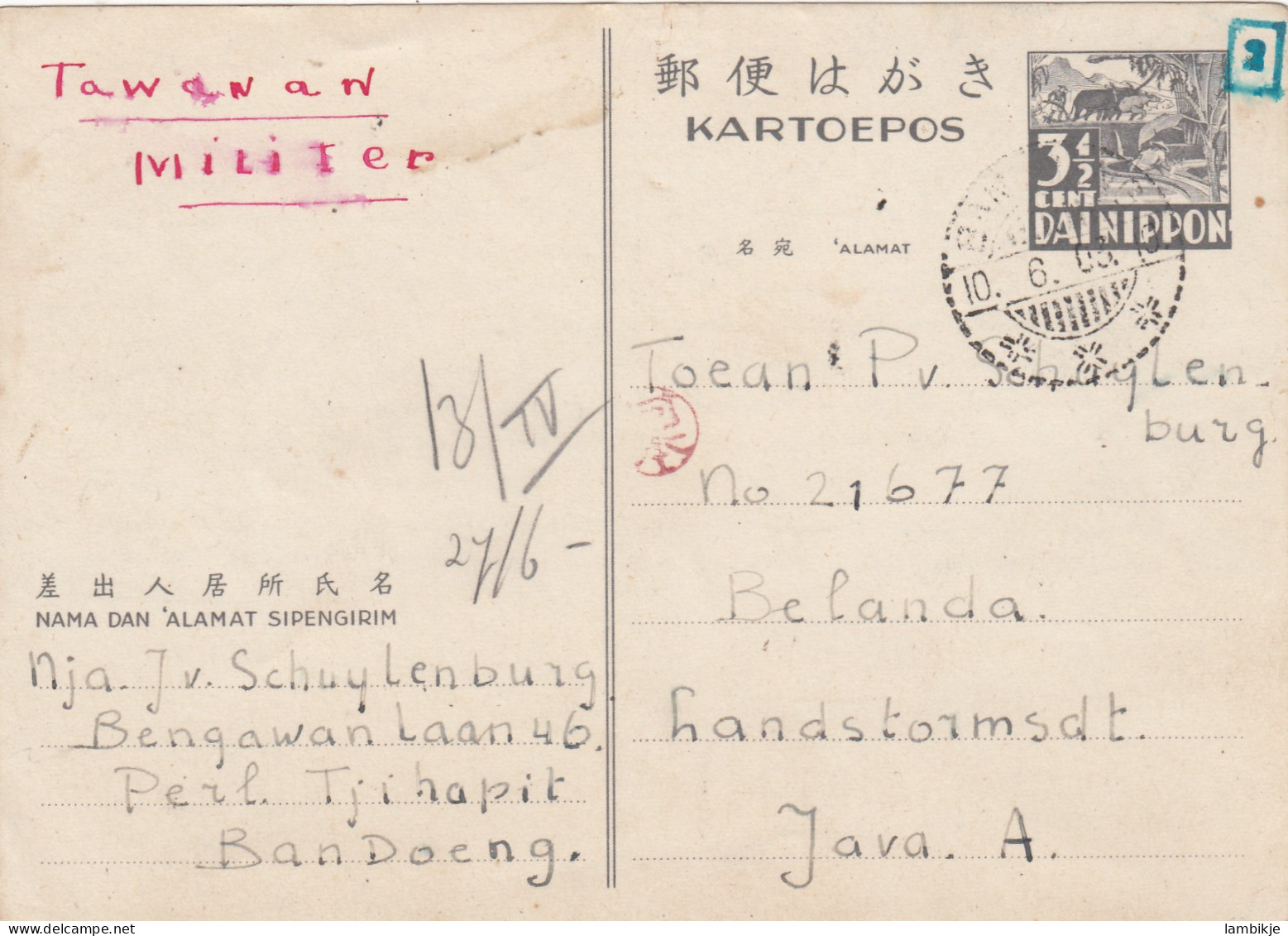 Nederlands-Indië Postcard 1943 Dai Nippon - Netherlands Indies