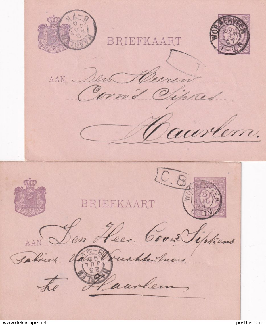 2 Briefkaarten 1894 En 1897 Wormerveer (kleinrond) Naar Haarlem (kleinrond) - Postal History