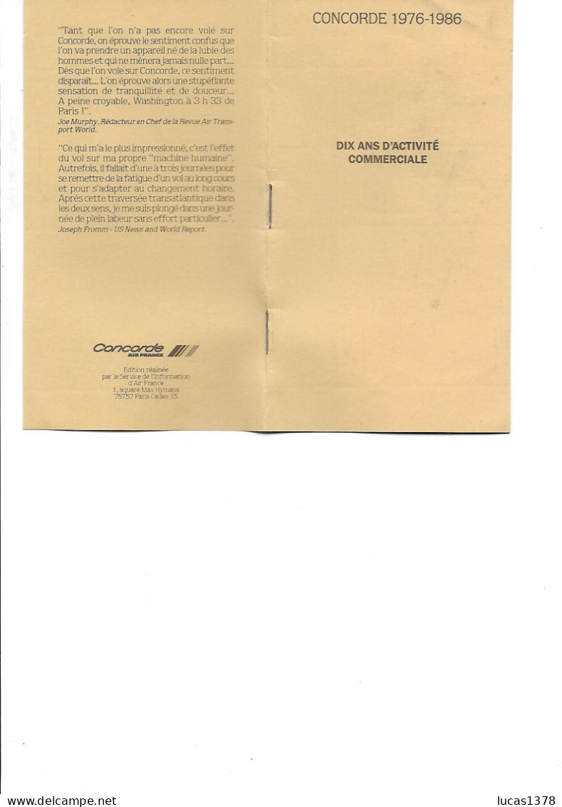 AIR FRANCE  / CONCORDE  / 10 ANS D ACTIVITE - Advertenties