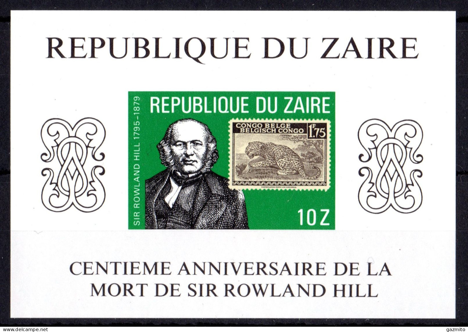 Zaire 1980, Rowland Hill, Stamp On Stamp, Wild Cat, Block IMPERFORATED - Unused Stamps