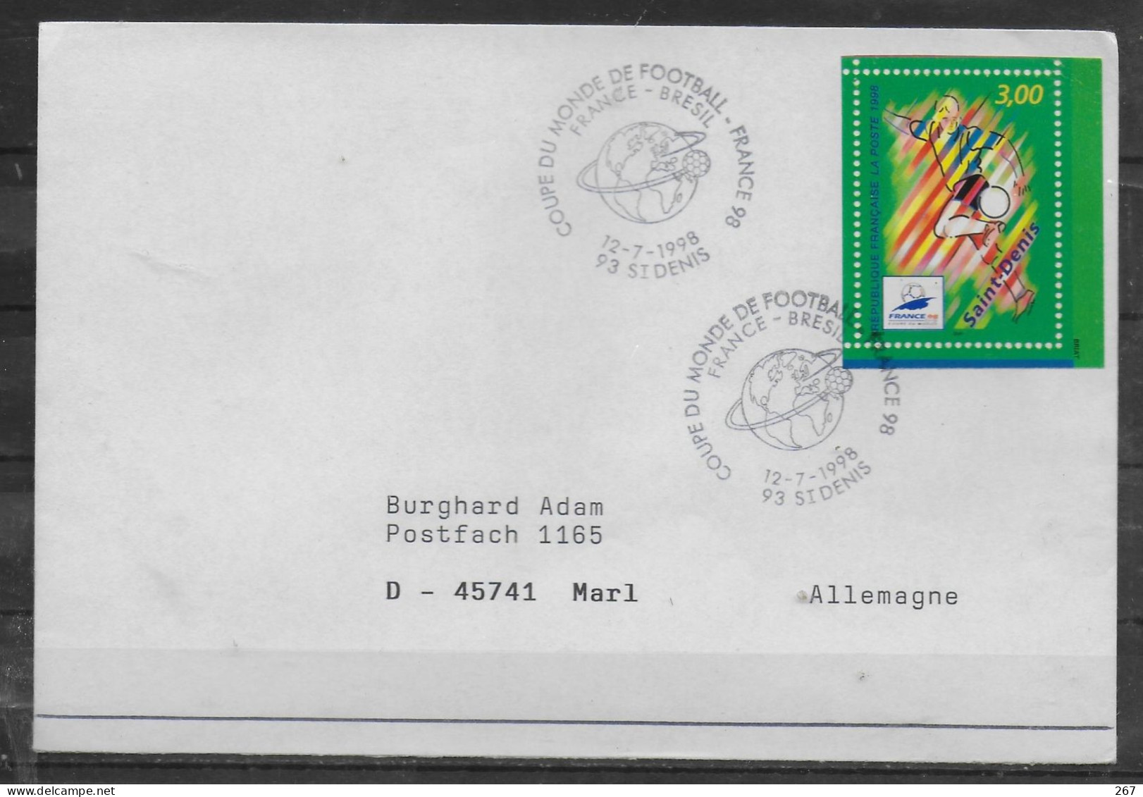 FRANCE  Lettre 1998 à  Saint-Denis  Football  FRANCE - BRESIL - 1998 – France