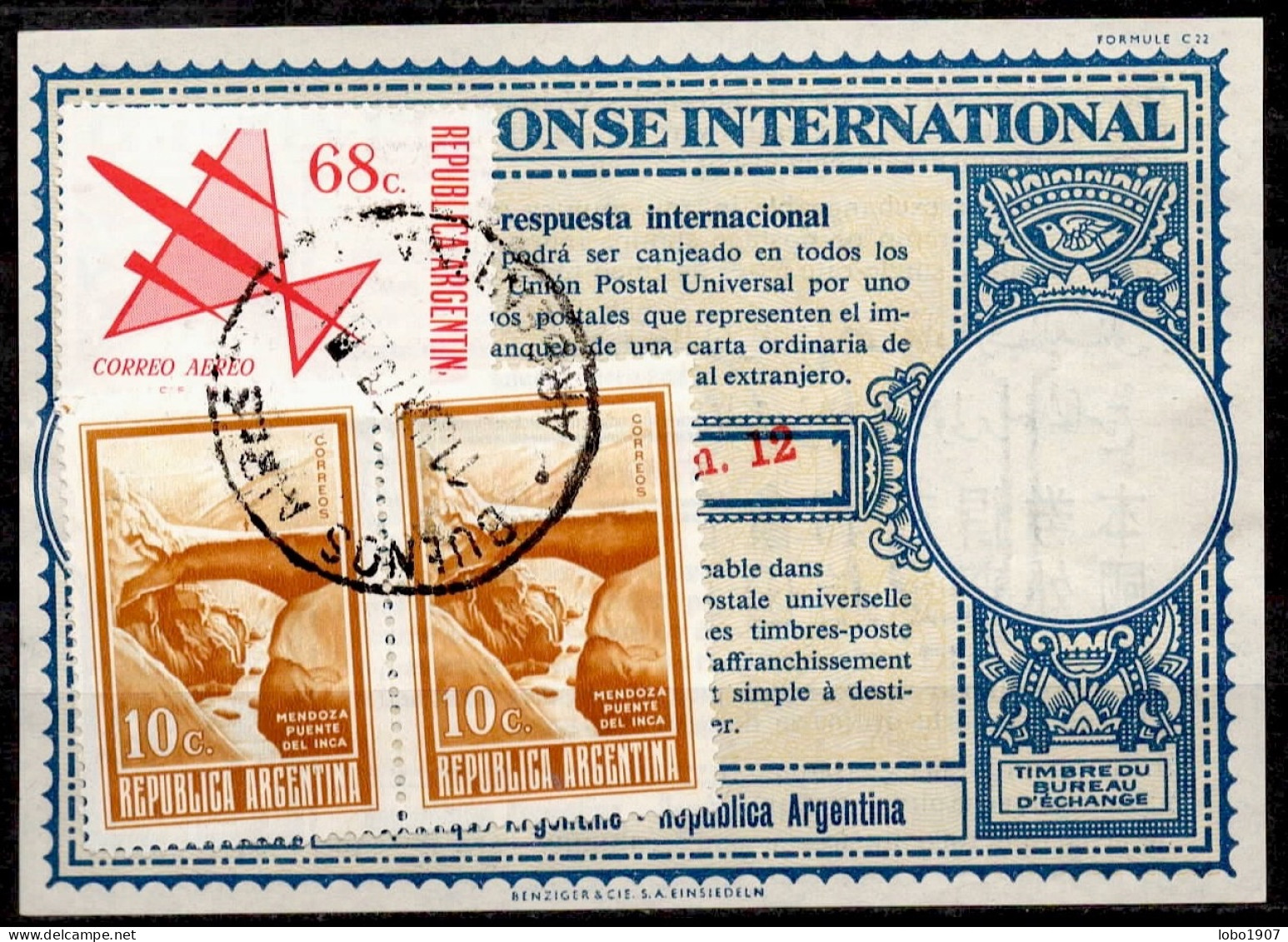 ARGENTINE ARGENTINA Lo16u  M$.12 / 1 PESO + Stamps 88 Pesos International Reply Coupon Reponse Antwortschein IRC IAS - Postwaardestukken