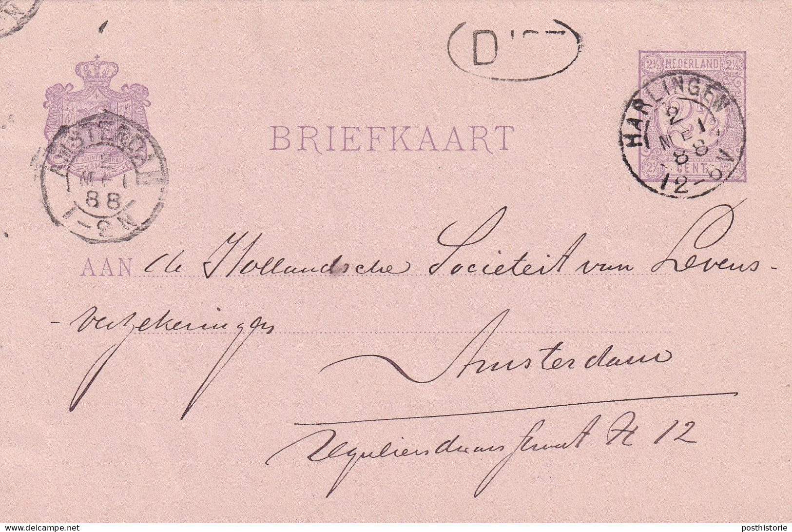 Briefkaart 2 Mei 1888 Harlingen (kleinrond) Naar Amsterdam - Marcophilie