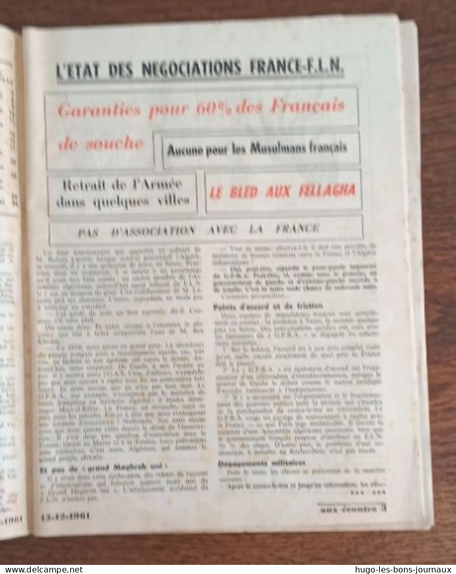 Aux écoutes Du Monde N°1952_15 Décembre 1961_ Garanties Pour 60% Des Français D'Algérie_ Suez Ou Budapest - 1950 à Nos Jours