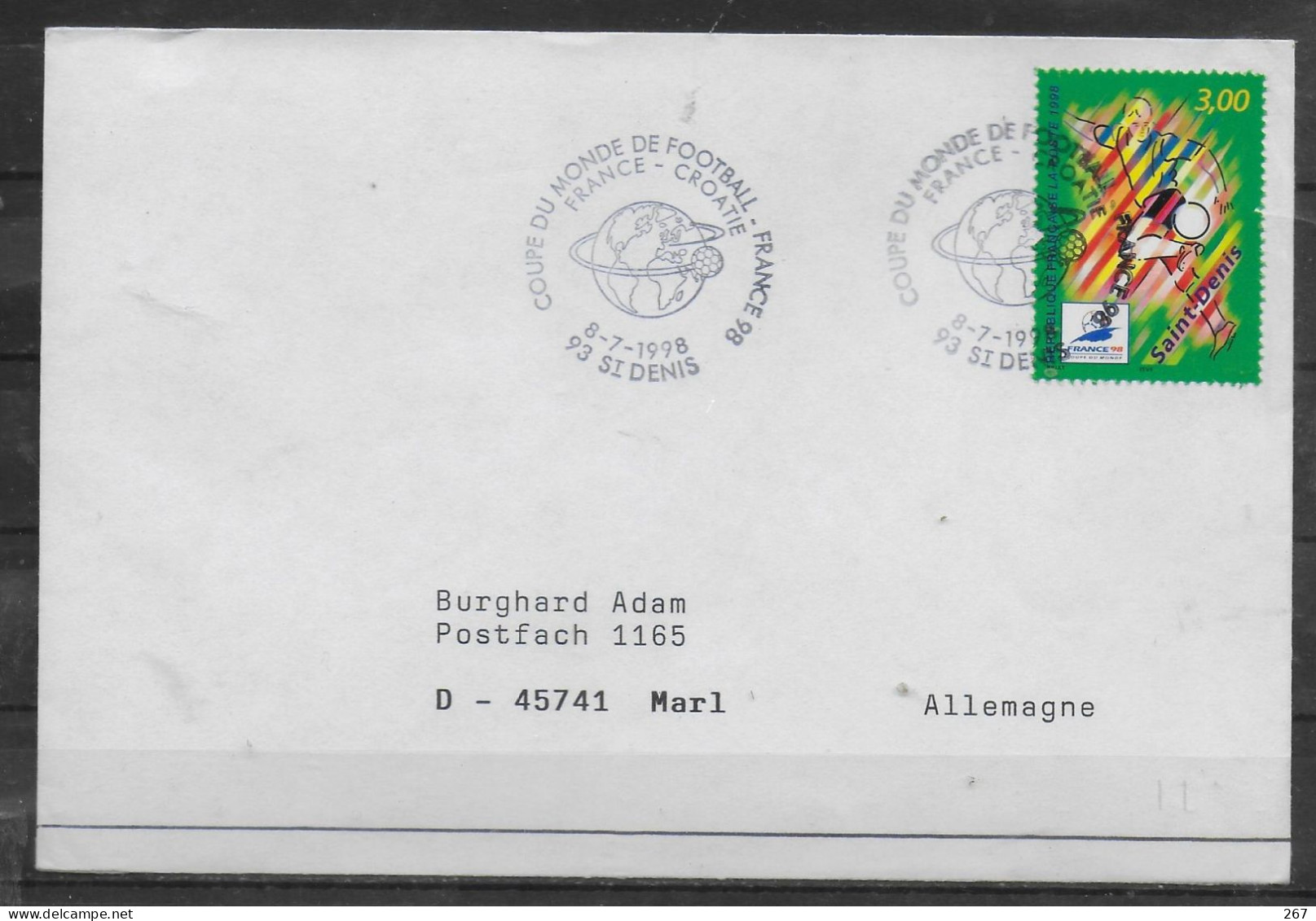 FRANCE  Lettre 1998 à  Saint-Denis  Football  FRANCE - CROATIE - 1998 – France
