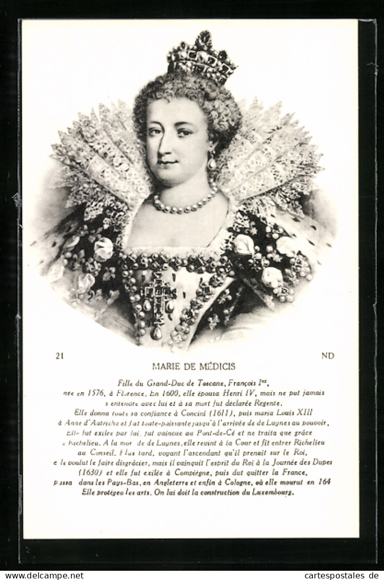 CPA Königinmutter Marie De Médicis Von Frankreich Im Königlichen Kleid Avec Perlenkette Et Krone  - Familles Royales