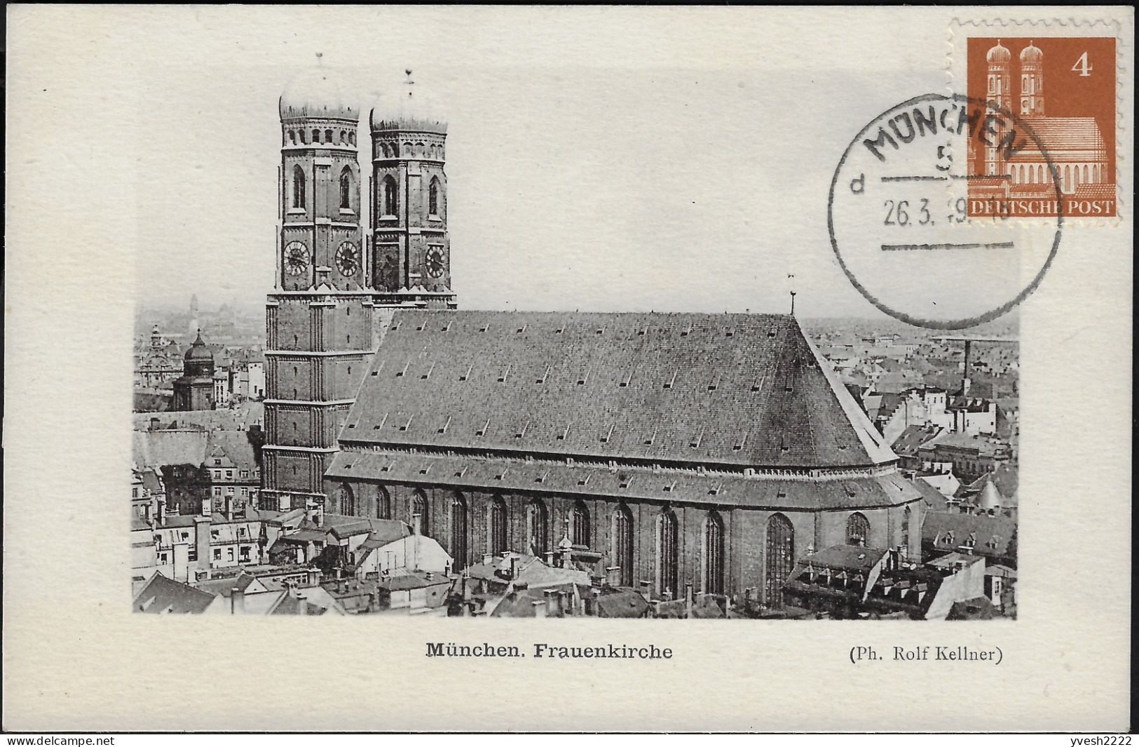 Allemagne Bizone 1948 Y&T 42 Sur Carte Maximum. Frauenkirche De Munich - Eglises Et Cathédrales