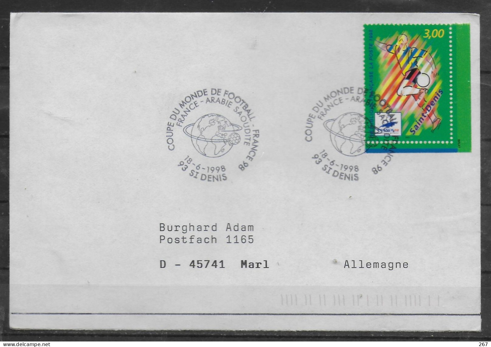 FRANCE  Lettre 1998 à  Saint-Denis  Football  FRANCE - ARABIE SAOUDITE - 1998 – Frankreich