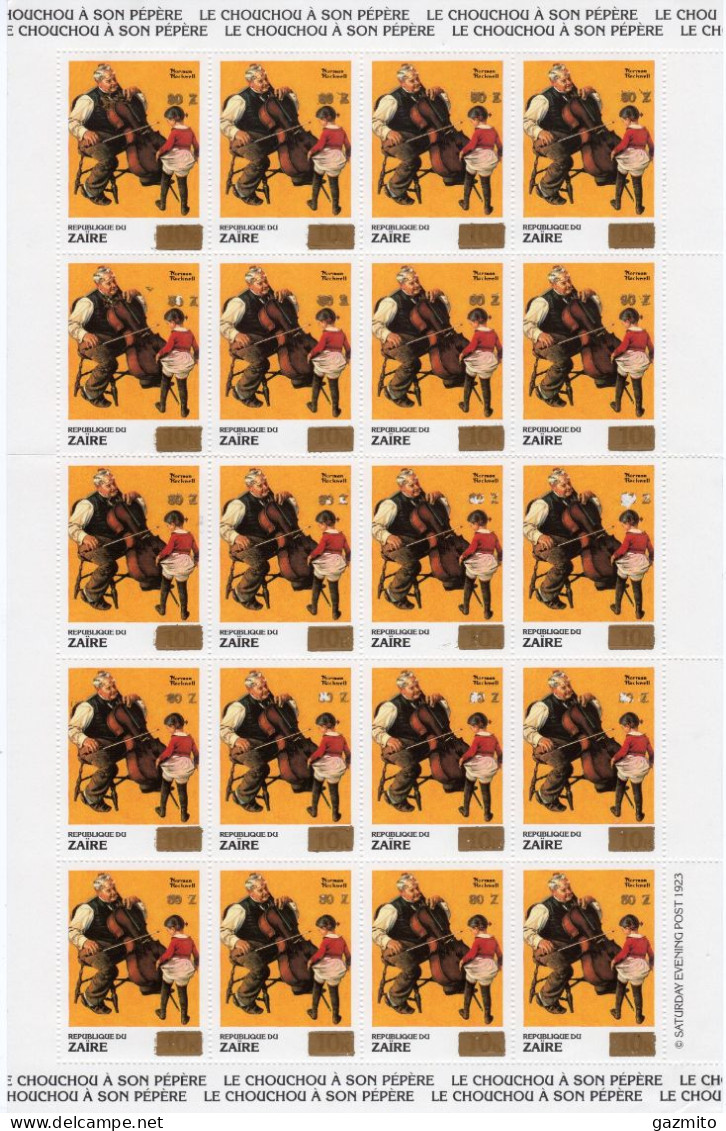 Zaire 1990, Art, N. Rockwell, Musician, Overp. Gold, 20val In Sheetlet - Unused Stamps