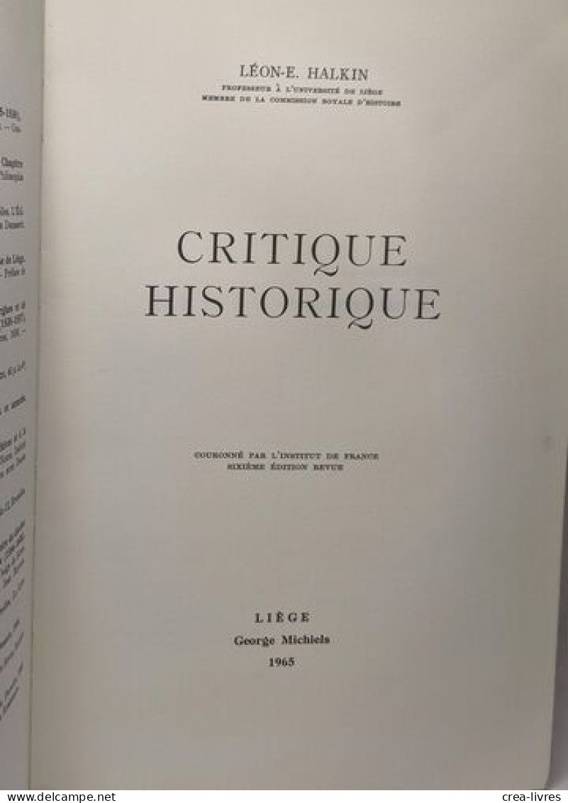 Eléments De Critique Historique - Histoire