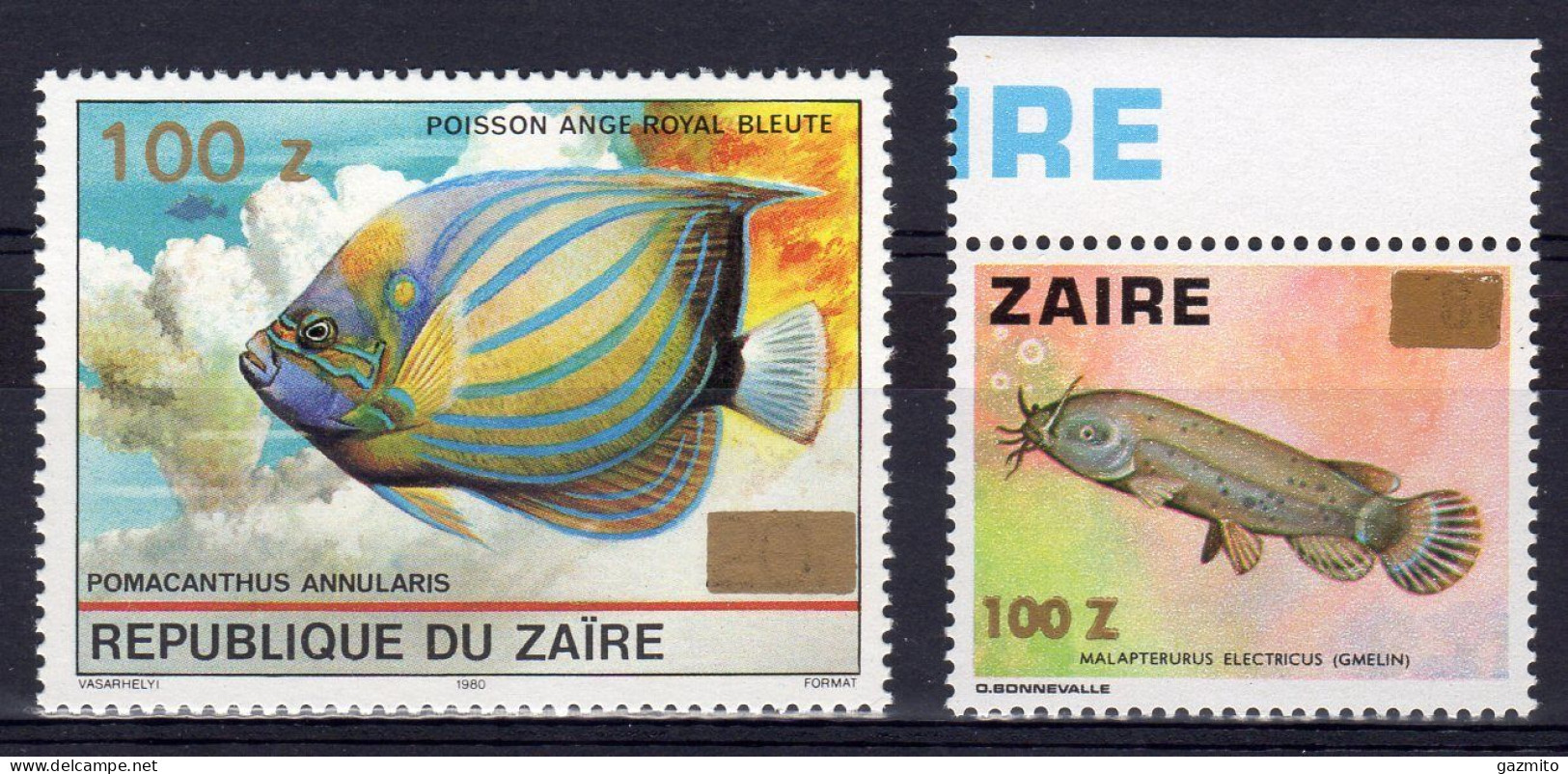 Zaire 1990, Fishes, Overp. Gold, 2val - Ongebruikt