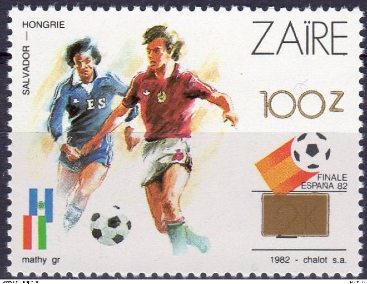 Zaire 1990, Football World Cup In Spain Argentina - Hungary, Overp. Gold, 1val - Unused Stamps