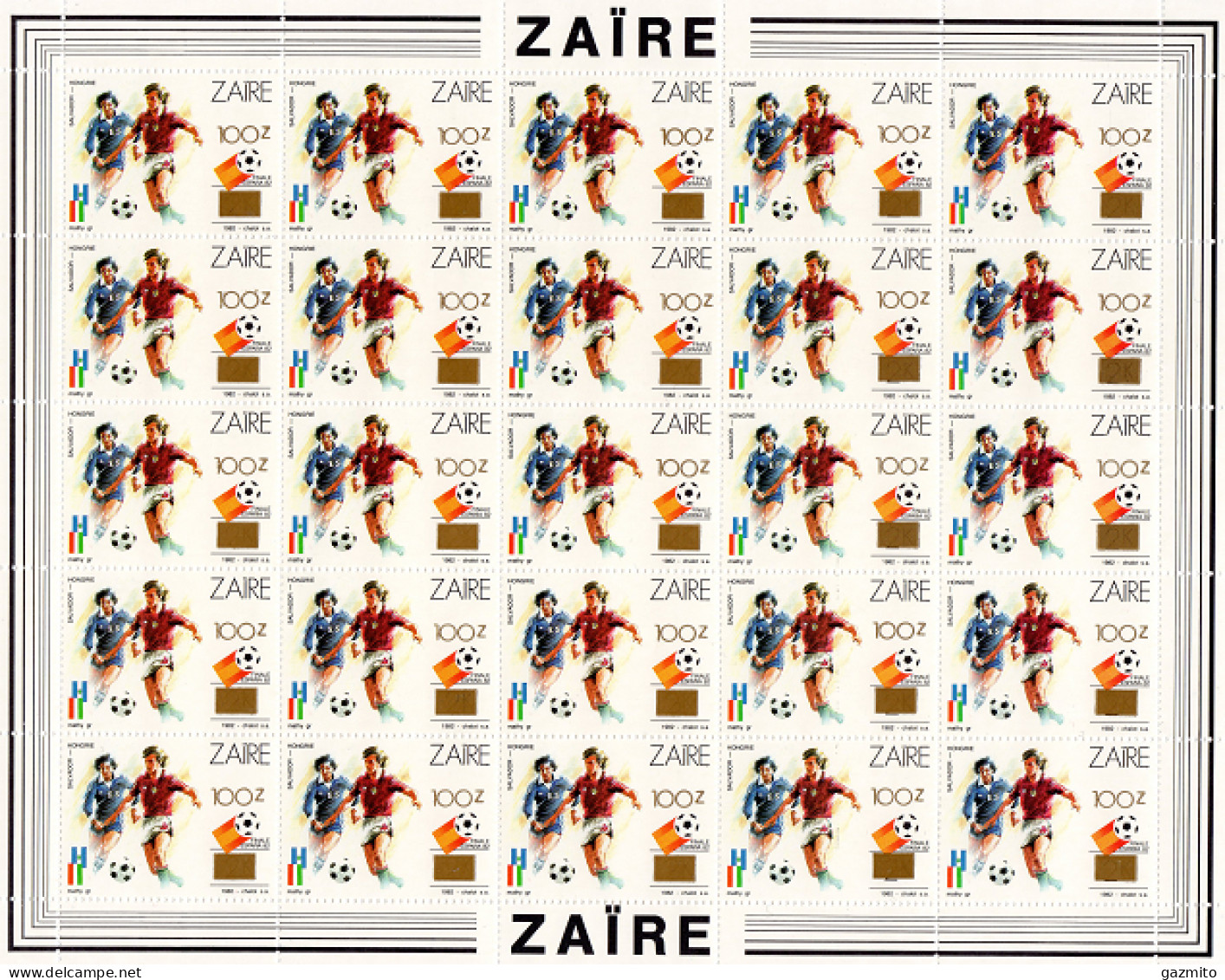 Zaire 1990, Football World Cup In Spain Argentina - Hungary, Overp. Gold, Sheetlet1 - Nuevos