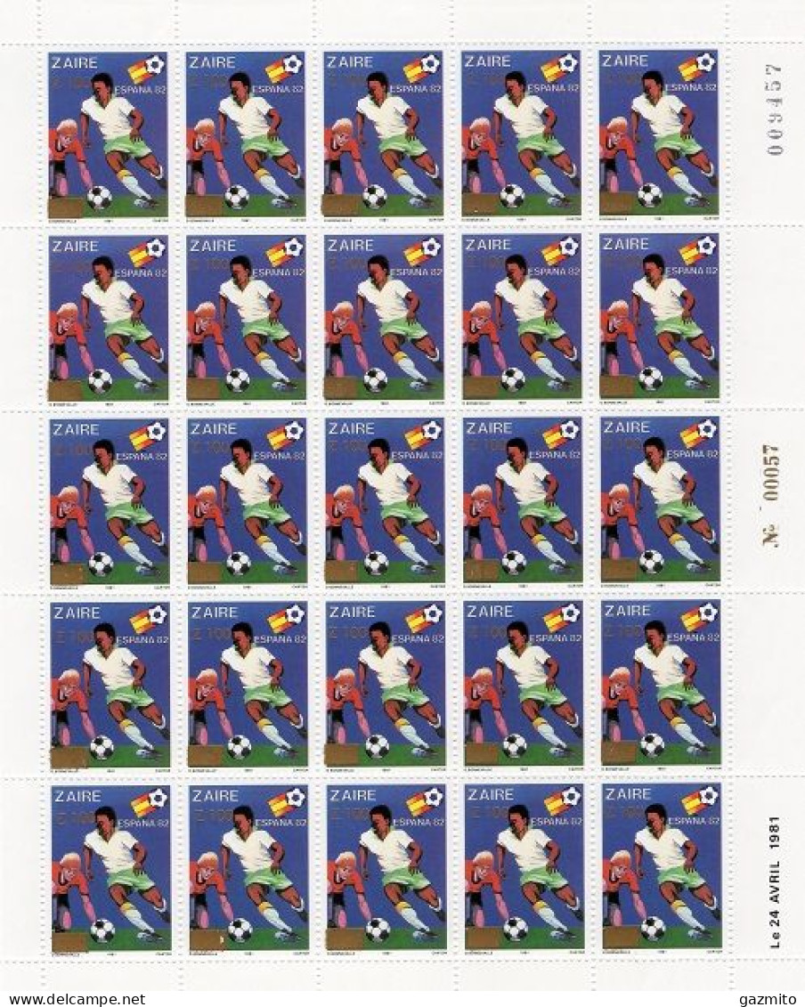 Zaire 1990, Football World Up In Spain, Overp. Gold, 25val In Sheetlet, - Unused Stamps