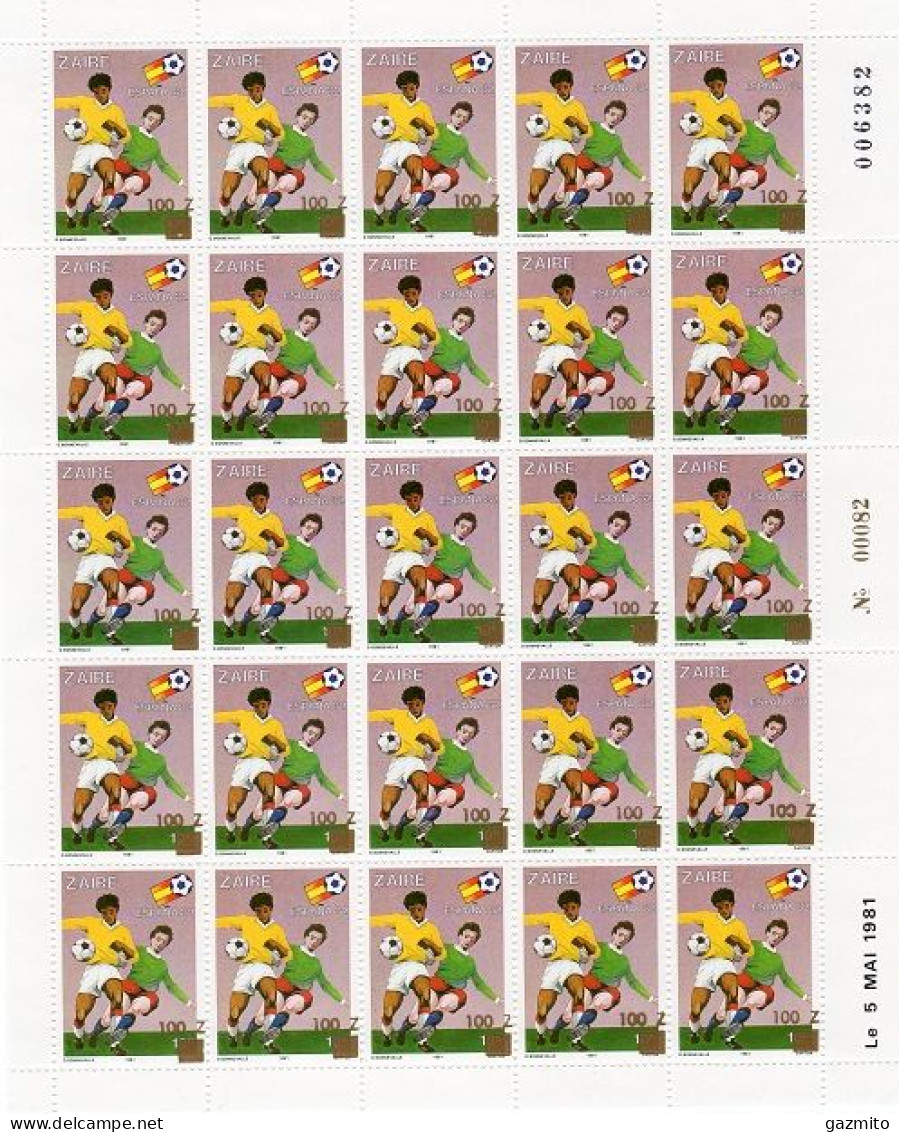 Zaire 1990, Football World Up In Spain, Overp. Gold, 25val In Sheetlet - Unused Stamps