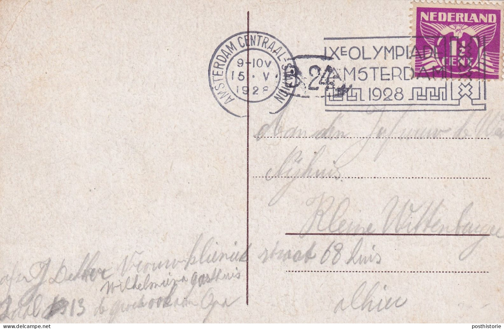 Ansicht 15 Mei 1928 Amsterdam Centraal Station (machiene IXe Olympiade Amsterdam 1928) - Poststempel