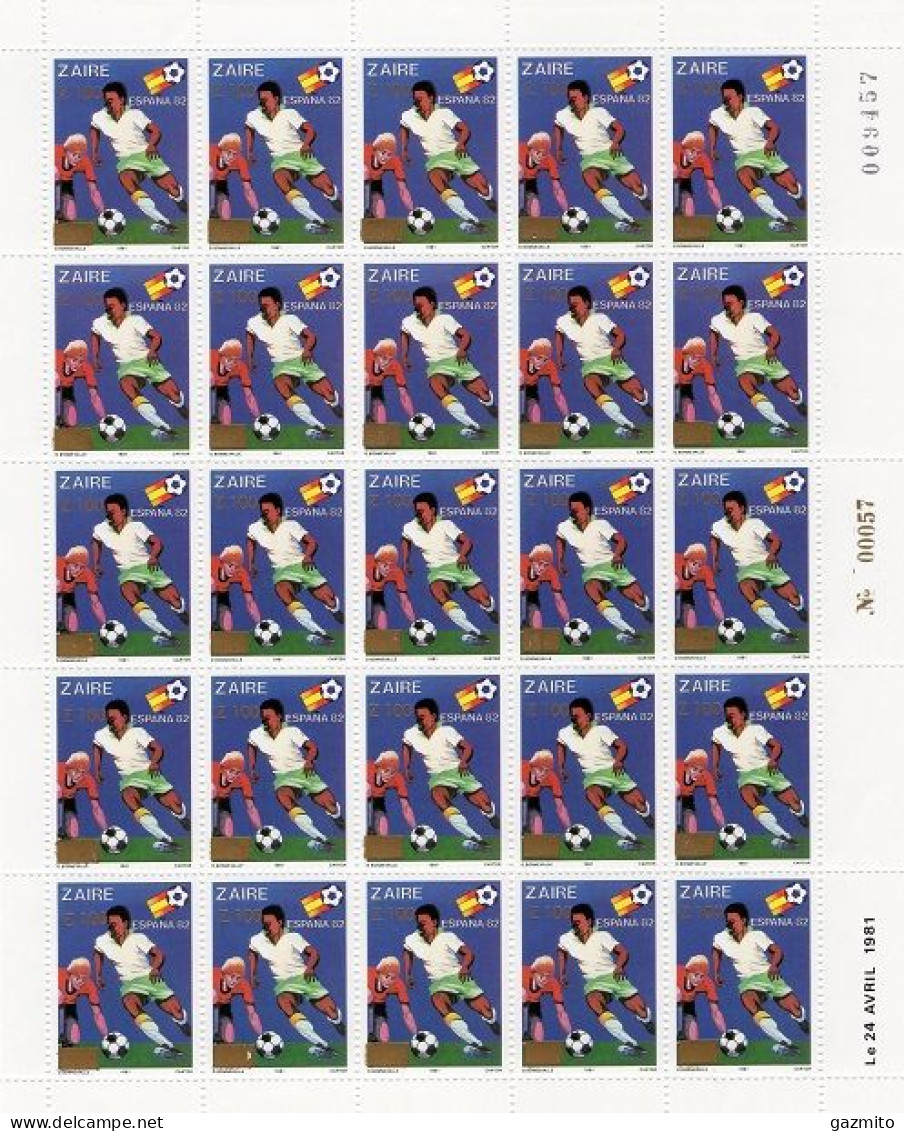 Zaire 1990, Football World Up In Spain, Overp. Gold, 25val In Sheetlet - 1982 – Spain