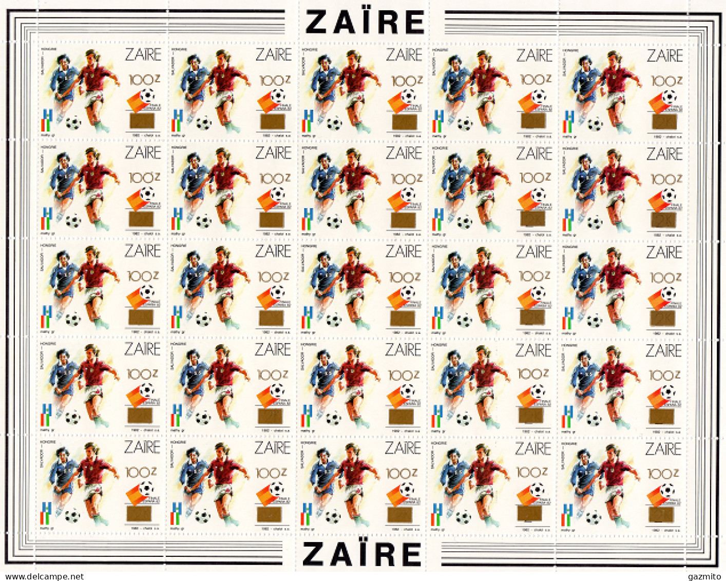 Zaire 1990, Football World Cup In Spain Argentina - Hungary, Overp. Gold, Sheetlet1 - 1982 – Spain