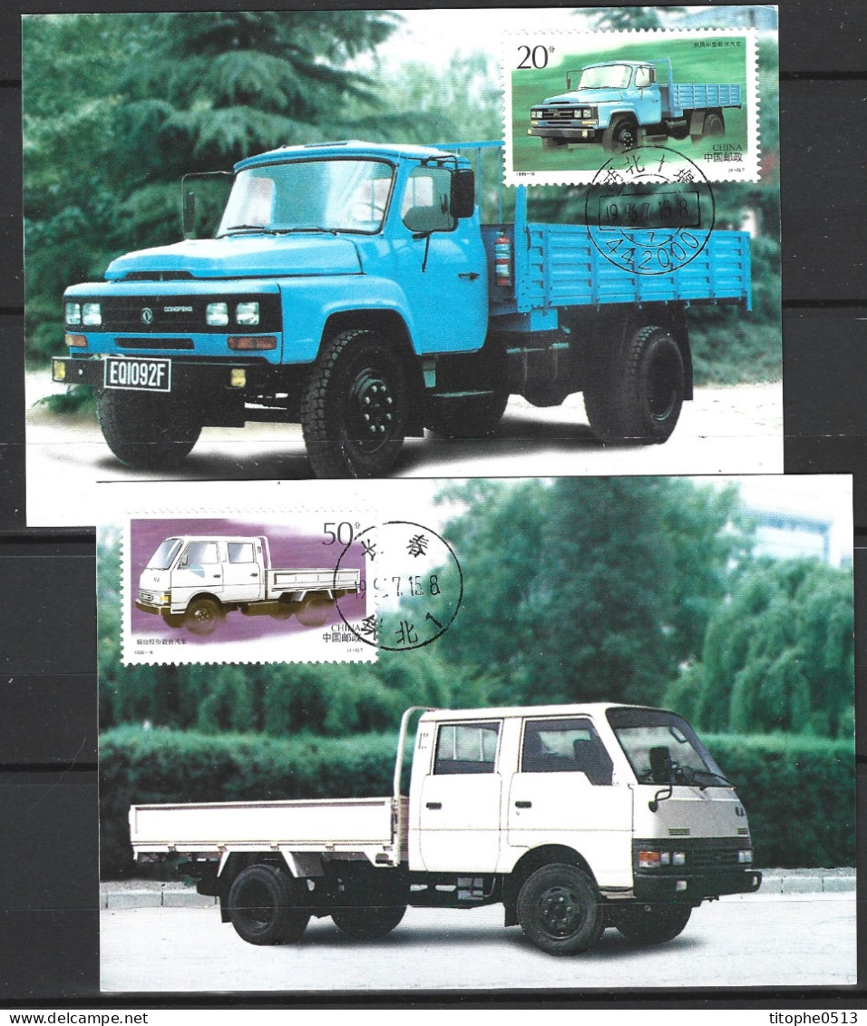 CHINE. N°3405-6 De 1996 Sur 2 Cartes Maximum. Camions. - Trucks
