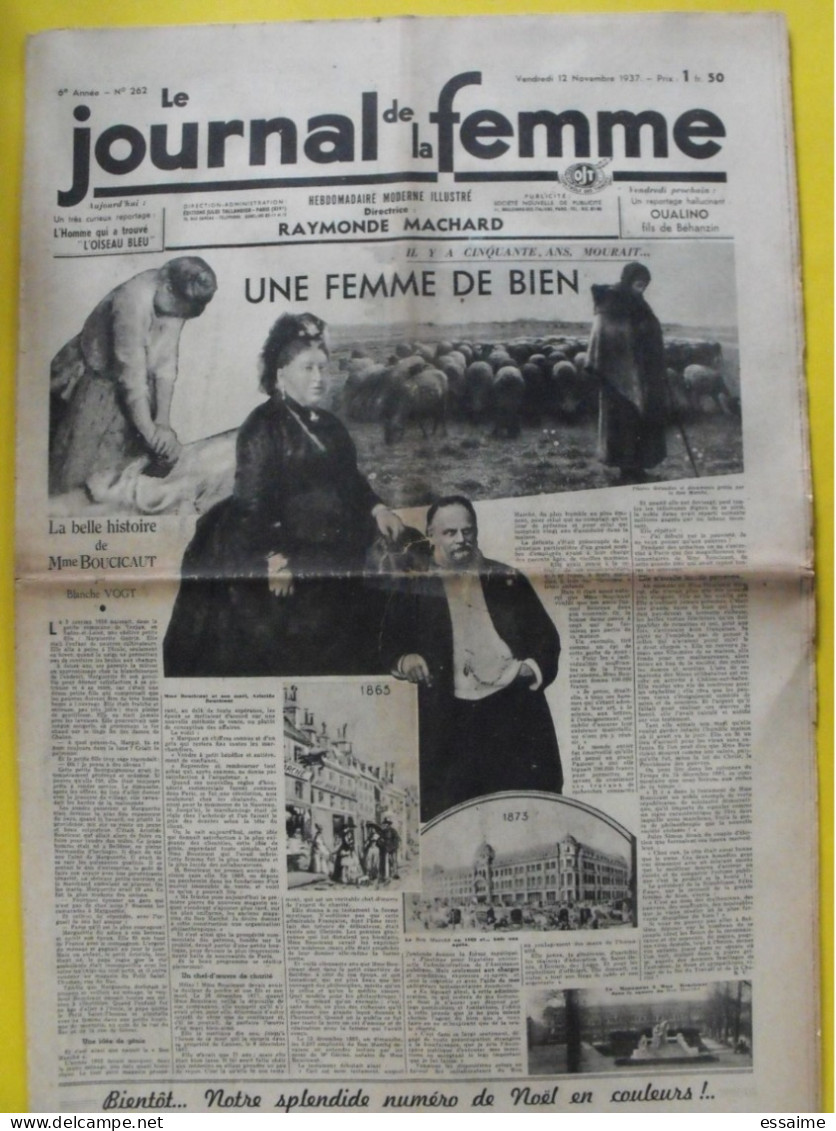 6 n° de Le journal de la femme de 1937. revue féminine. le monde des fous tino rossi charles boyer jean batten boucicaut