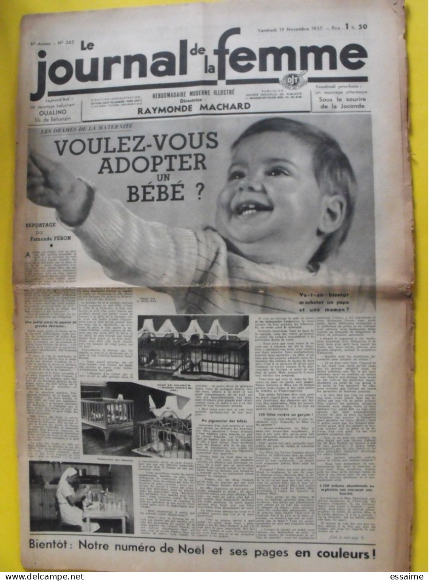 6 n° de Le journal de la femme de 1937. revue féminine. le monde des fous tino rossi charles boyer jean batten boucicaut