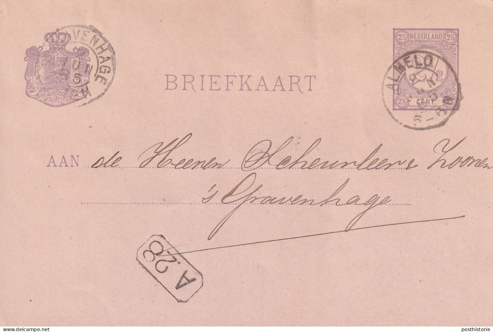 Briefkaart Met Firma Stempel 2 Jun 1885 Almelo (kleinrond) Naar 's Gravenhage (kleinrond) - Poststempels/ Marcofilie