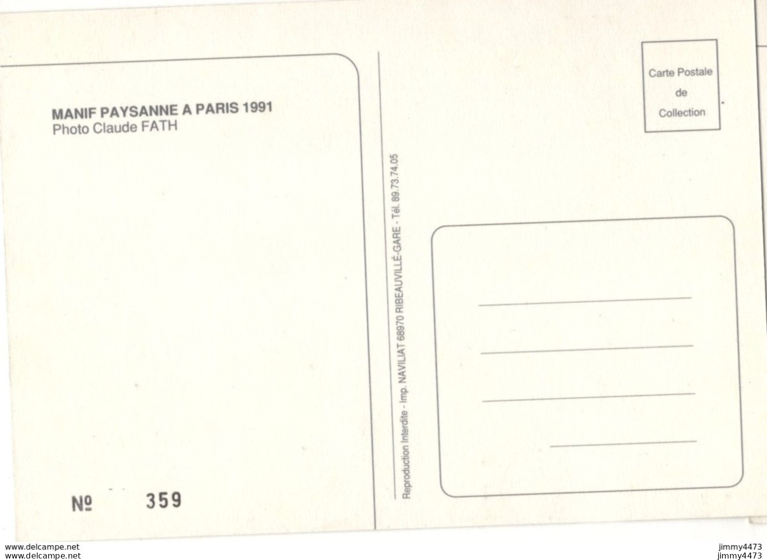 CPM - MANIF PAYSANNE A PARIS 1991 - N° 359 - Photo Claude FATH - Imp. NAVILIAT - Demonstrationen