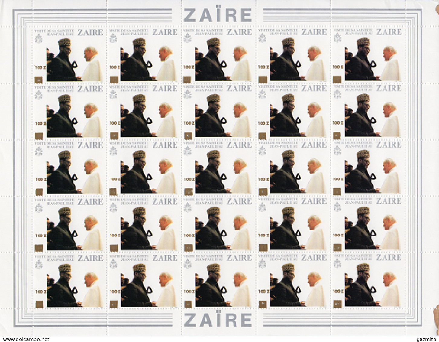 Zaire 1990, Pope J. Paul II, Mobutu, Overpr. Sheetlet - Nuovi