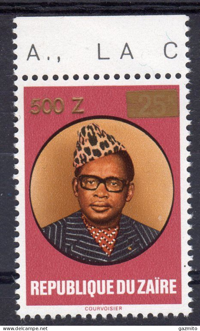 Zaire 1990, President Mobutu, Overp. GOLD, 1val - Unused Stamps