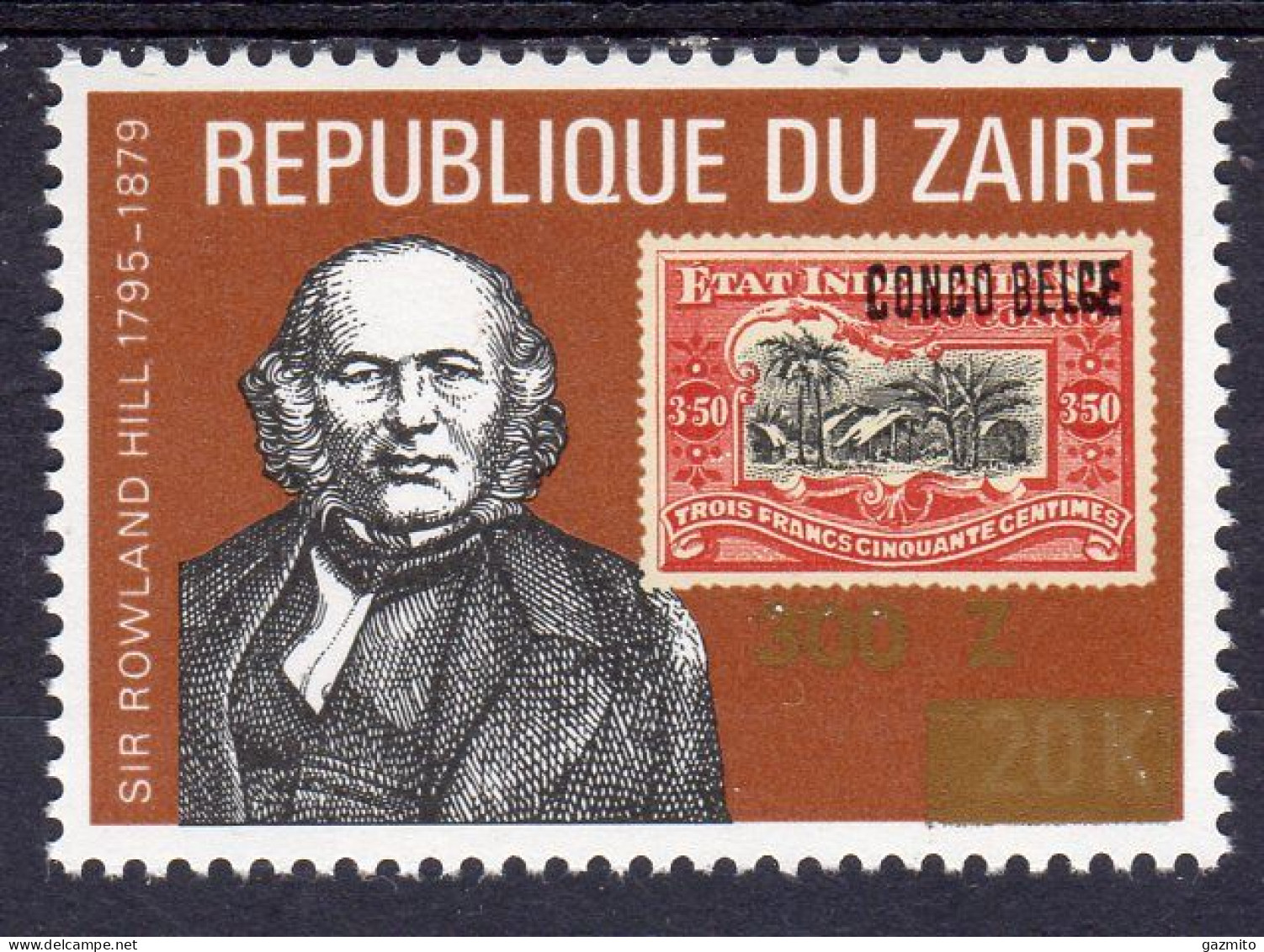 Zaire 1990, Roland Hill, Stamp On Stamp, Overp. GOLD, 1val - Neufs