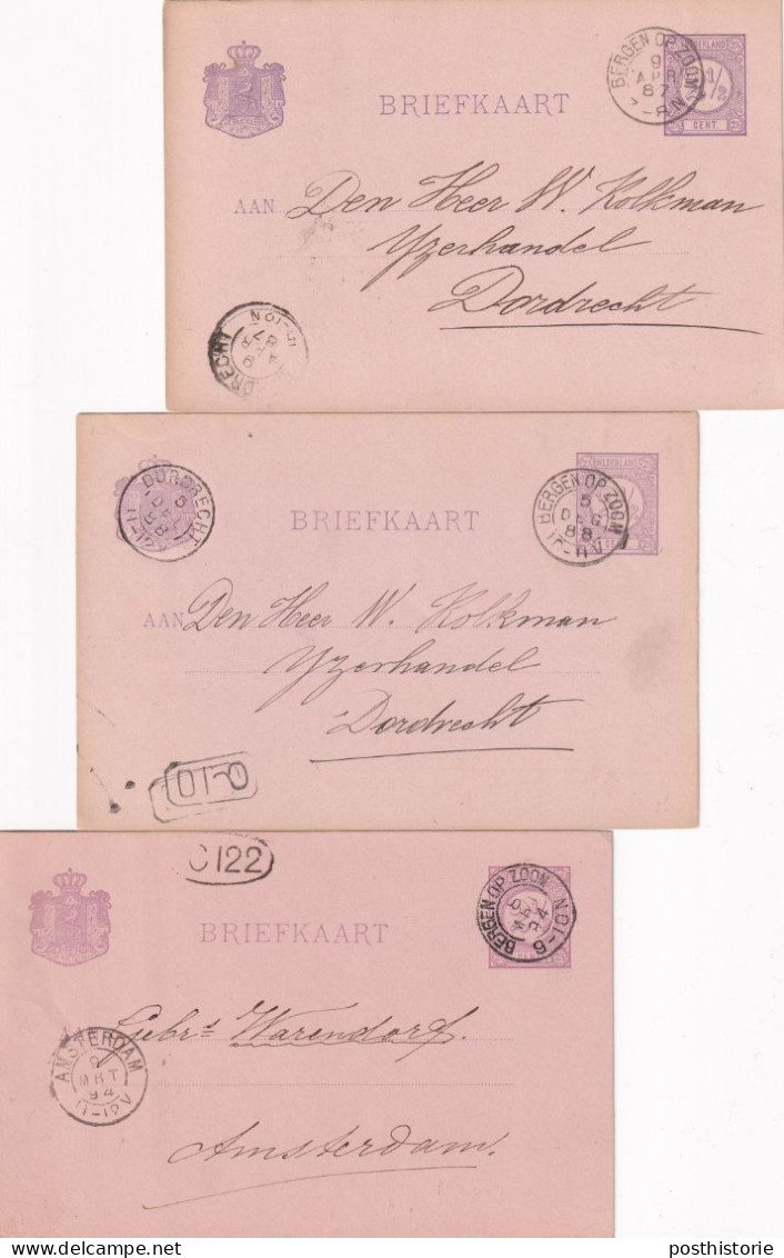 3 Briefkaarten Bergen Op Zoom (kleinrond) 1887   1888 En 1894 - Storia Postale