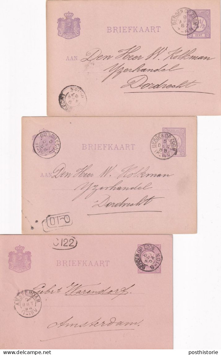 3 Briefkaarten Bergen Op Zoom (kleinrond) 1887   1888 En 1894 - Poststempel