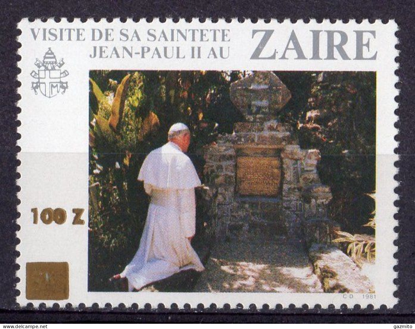 Zaire 1990, Visit Pope J. Paul II, Overp. Gold, 1val - Neufs