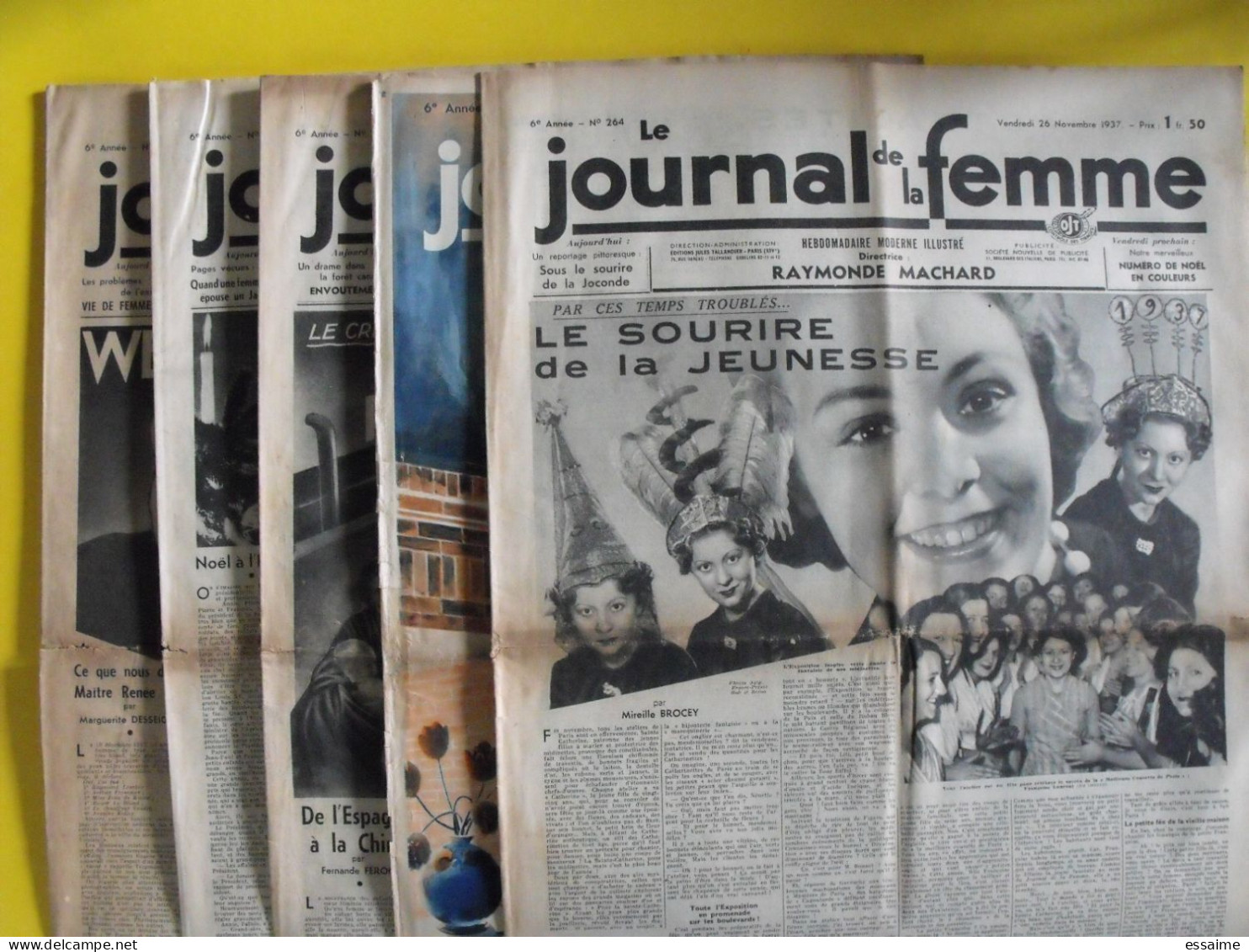 5 N° De Le Journal De La Femme De 1937. Revue Féminine. Noël Weidmann Japon Sorciers Paris Myrna Loy Ginger Rogers Chine - 1900 - 1949