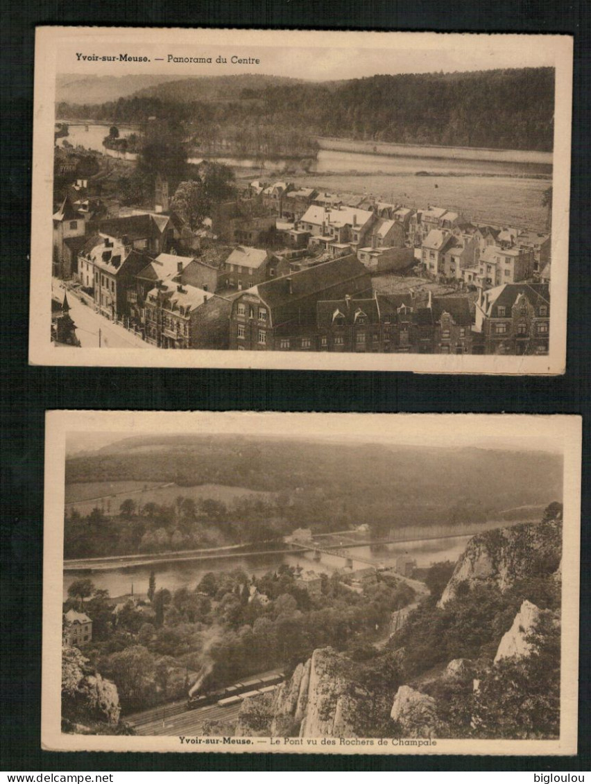 YVOIR-sur-MEUSE - 2 Cartes Anciennes - Panorama Du Centre Et Le Pont Vu Des Rochers De Champale - Yvoir