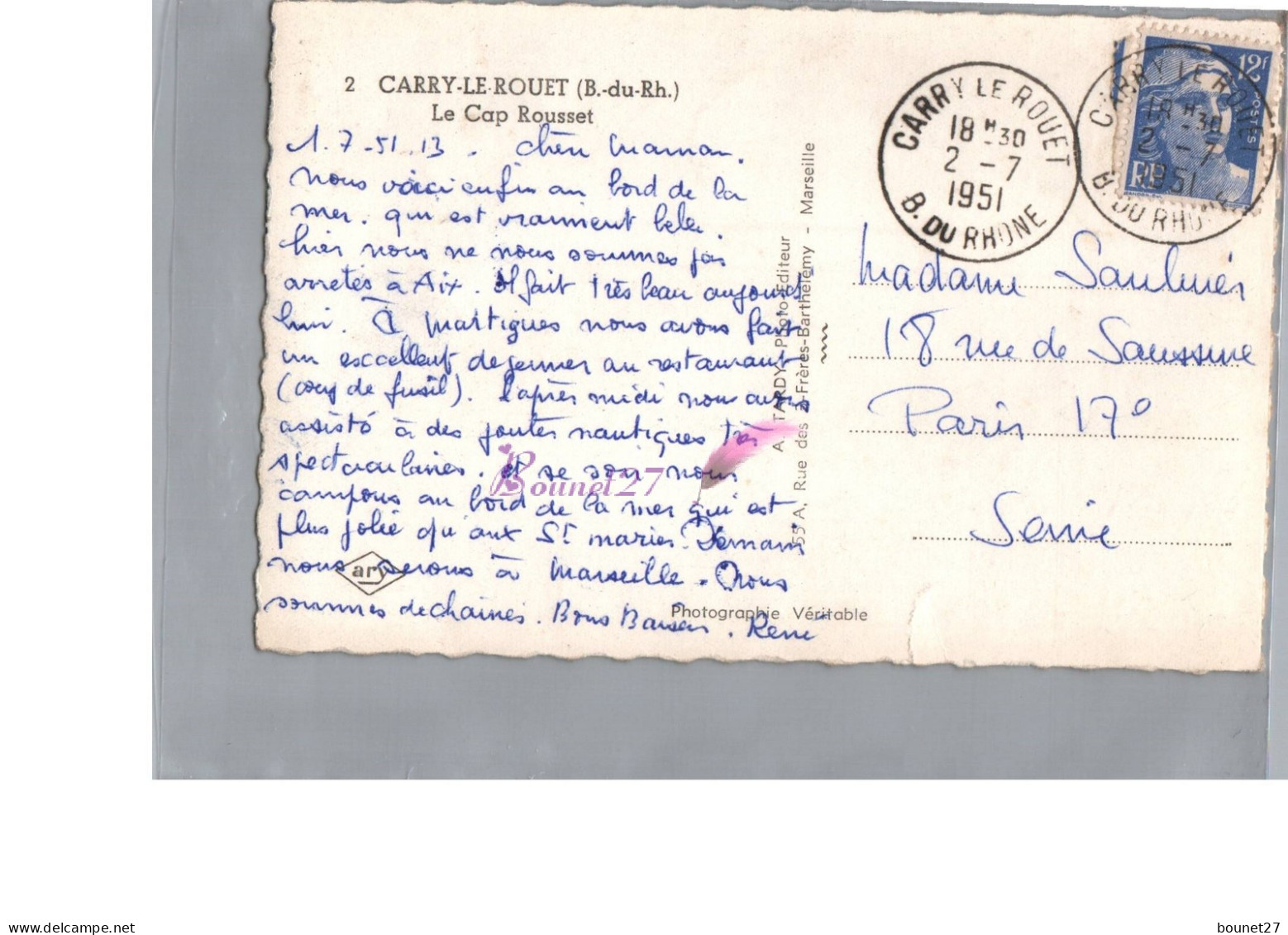 CPSM CARRY LE ROUET 13 - Le Cap Rousset Vue Generale 1951 - Carry-le-Rouet