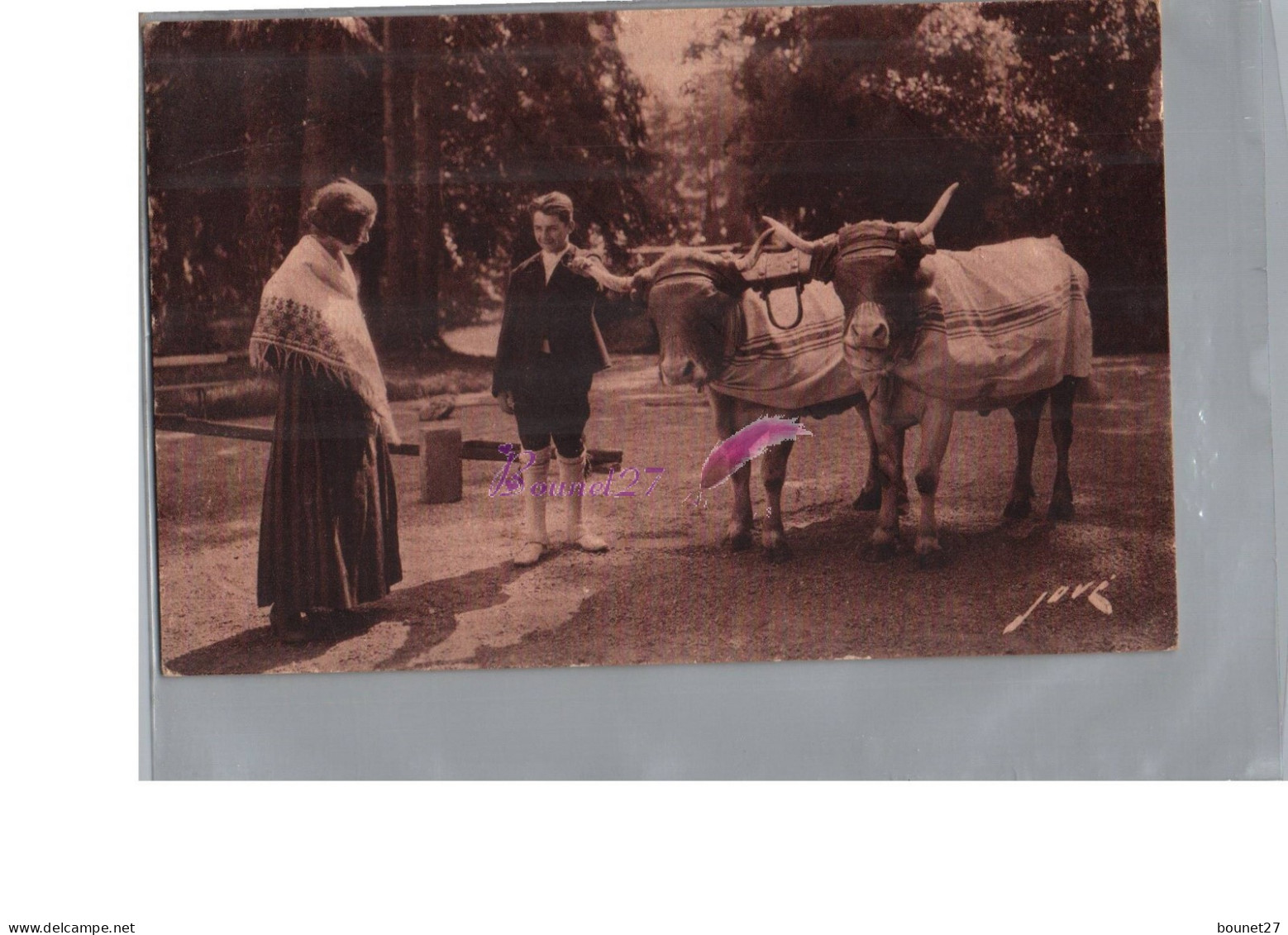 CPA - Le Terroir Pyreneen Types Et Costumes La Vie Des Champs Homme Femme Vache Habillé  - Bauern