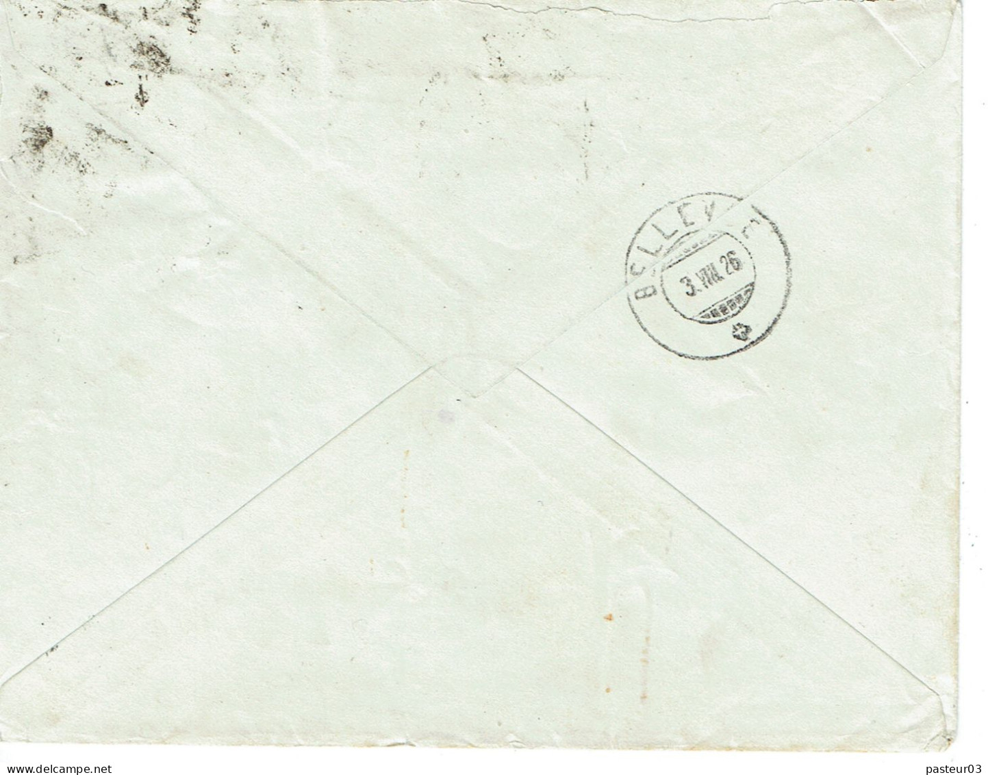 Tarifs Postaux Etranger Du 01-08-1926 (44) Pasteur N° 179 1,00 F. X 2 + Semeuse 50 C. X 2 + 20 C.  + 10 C.  Lettre 60 G. - 1922-26 Pasteur