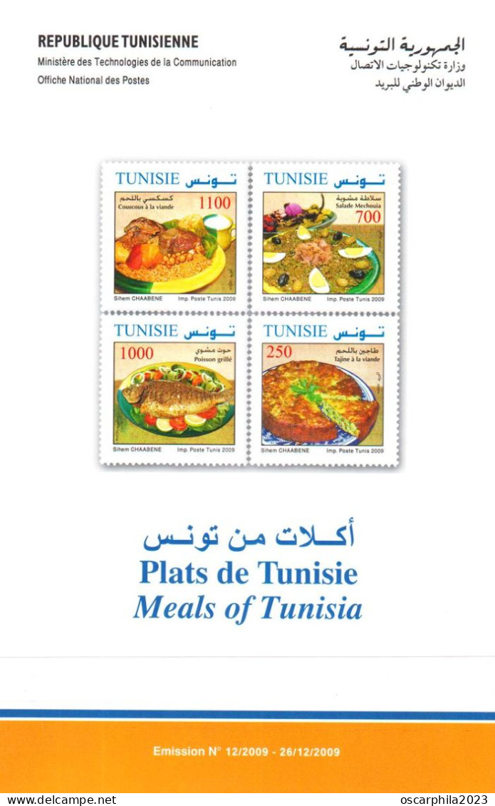 2009- Tunisie - Y&T 1647 -1650 -  Plats De Tunisie - Série Complète - 4 Feuilles Entières --  140V MNH***** + Prospectus - Other & Unclassified