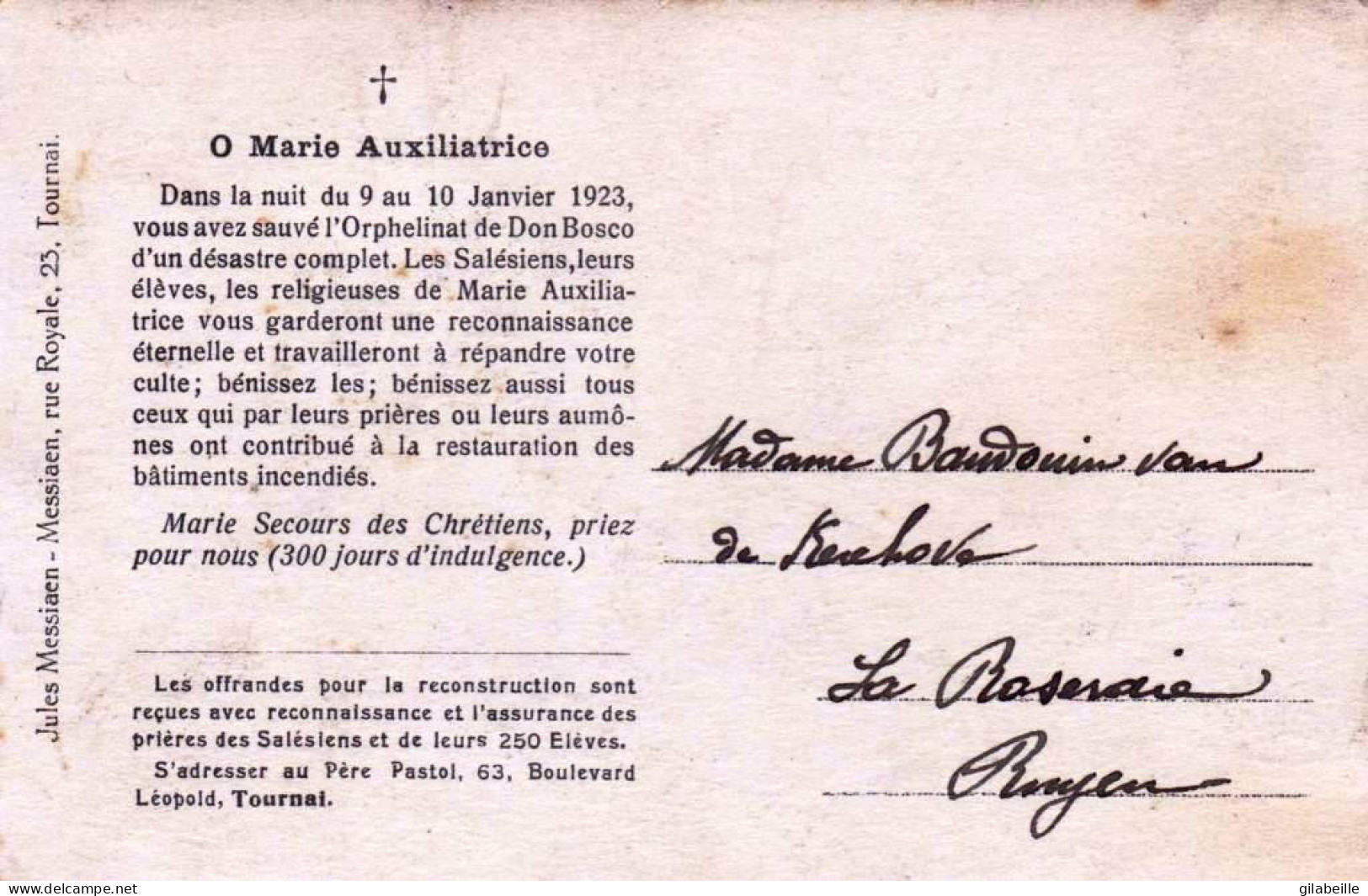 TOURNAI - Statue De Marie Auxilliatrice A Don Bosco - Vue Prise Apres L'incendie Du 9 Janvier 1923 - Doornik