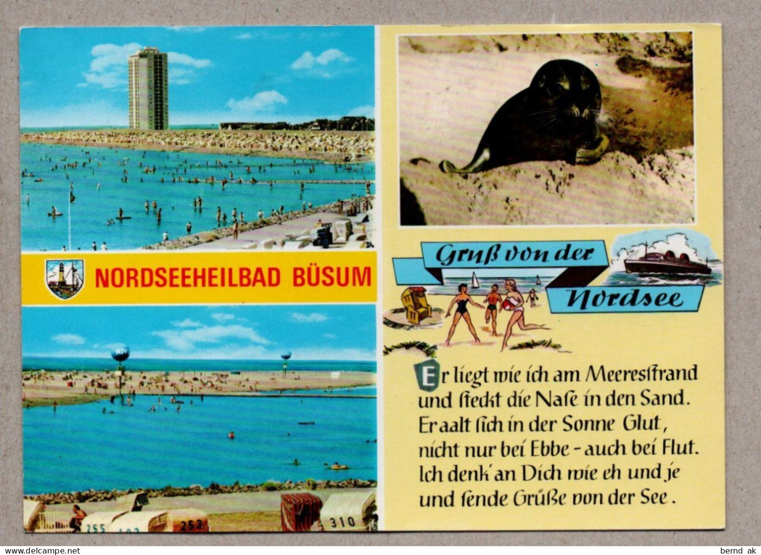 016# BRD -  5  Color Gelaufen - AK:  Büsum - Leuchtturm, Strand, Fischkutter (alle Im Bild) - Büsum