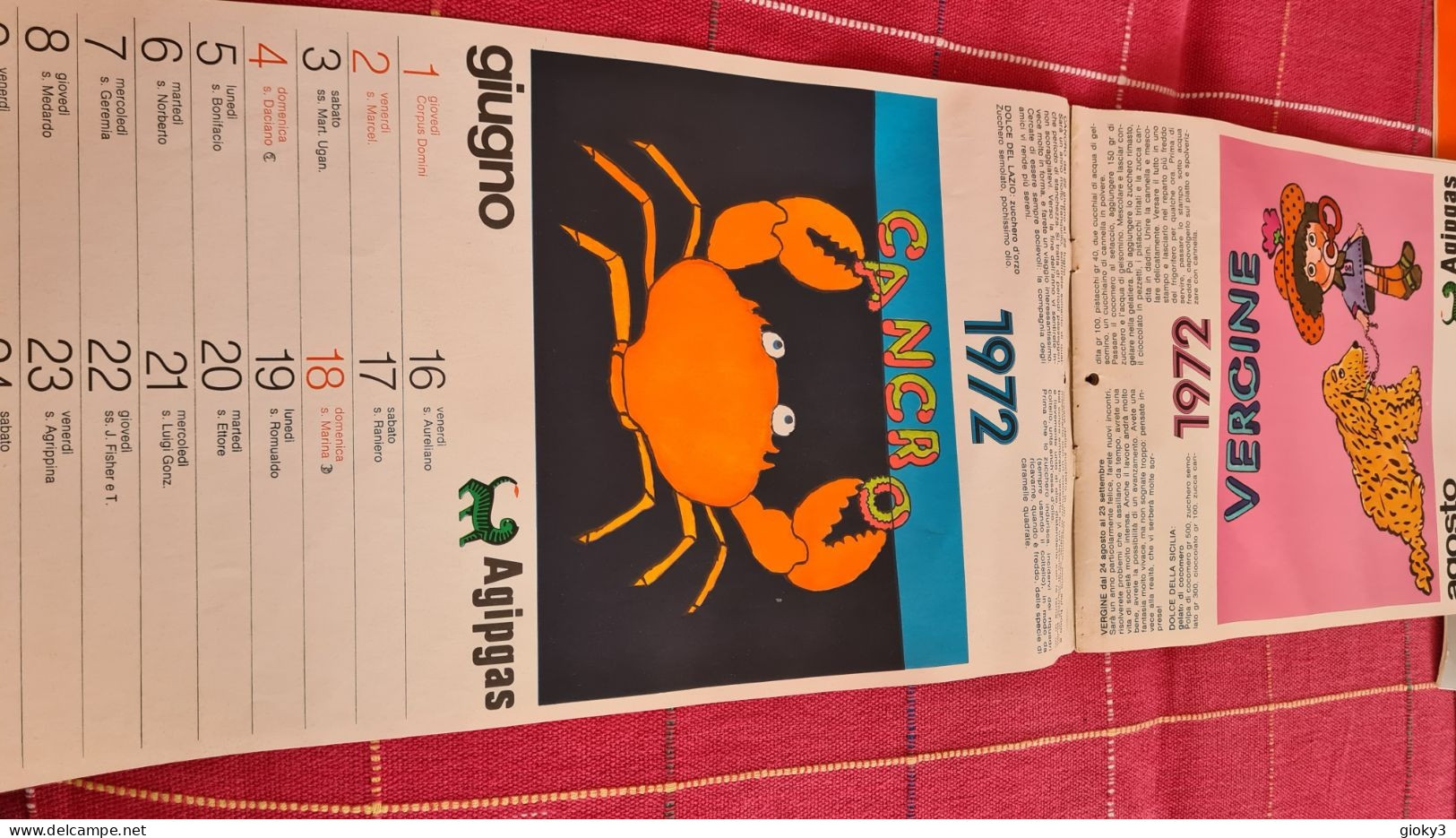 CALENDARIO 1972 AGIP GAS ILLUSTRATORE ZODIACO - Tamaño Grande : 1971-80