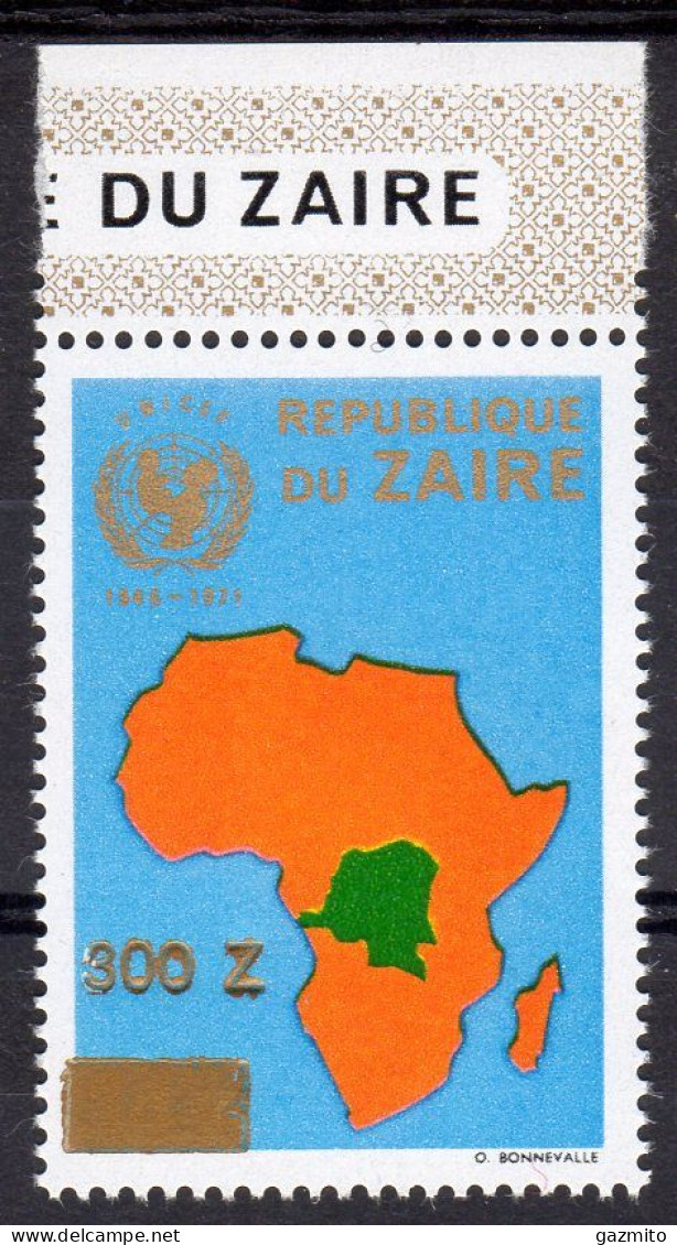 Zaire 1990, UNICEF, Map Of Africa, Overp. GOLD, 1val - UNICEF