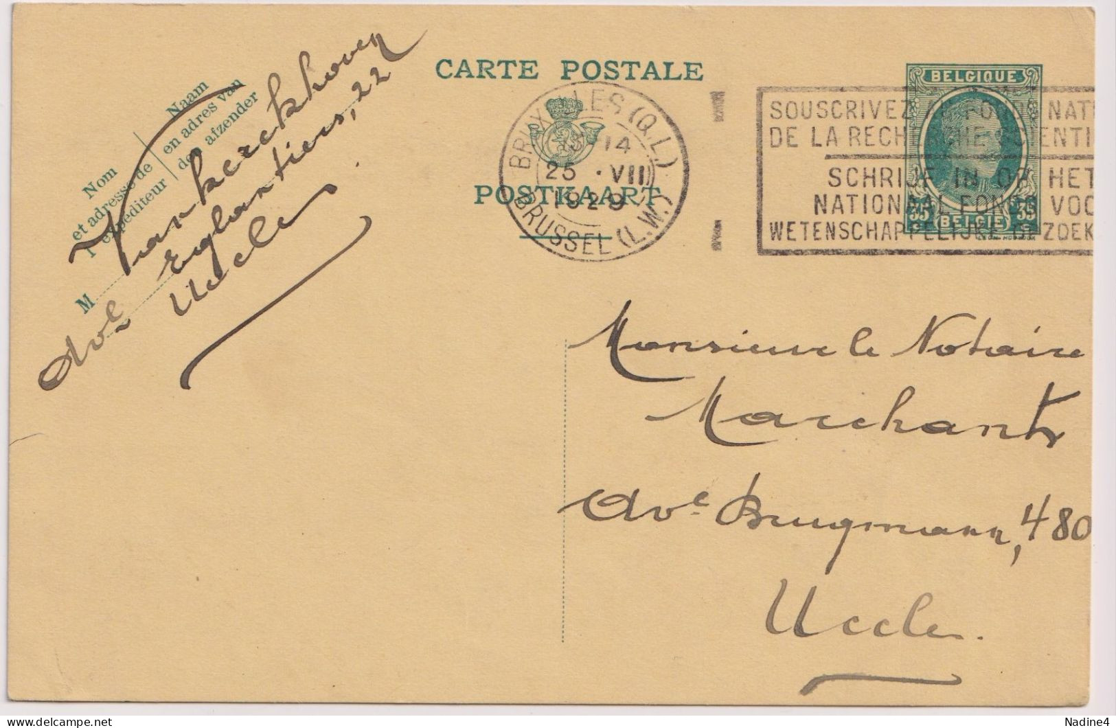 Briefkaart Carte Postale - M. Vankerckhoven , Uccle - 1929 - Cartoline 1909-1934