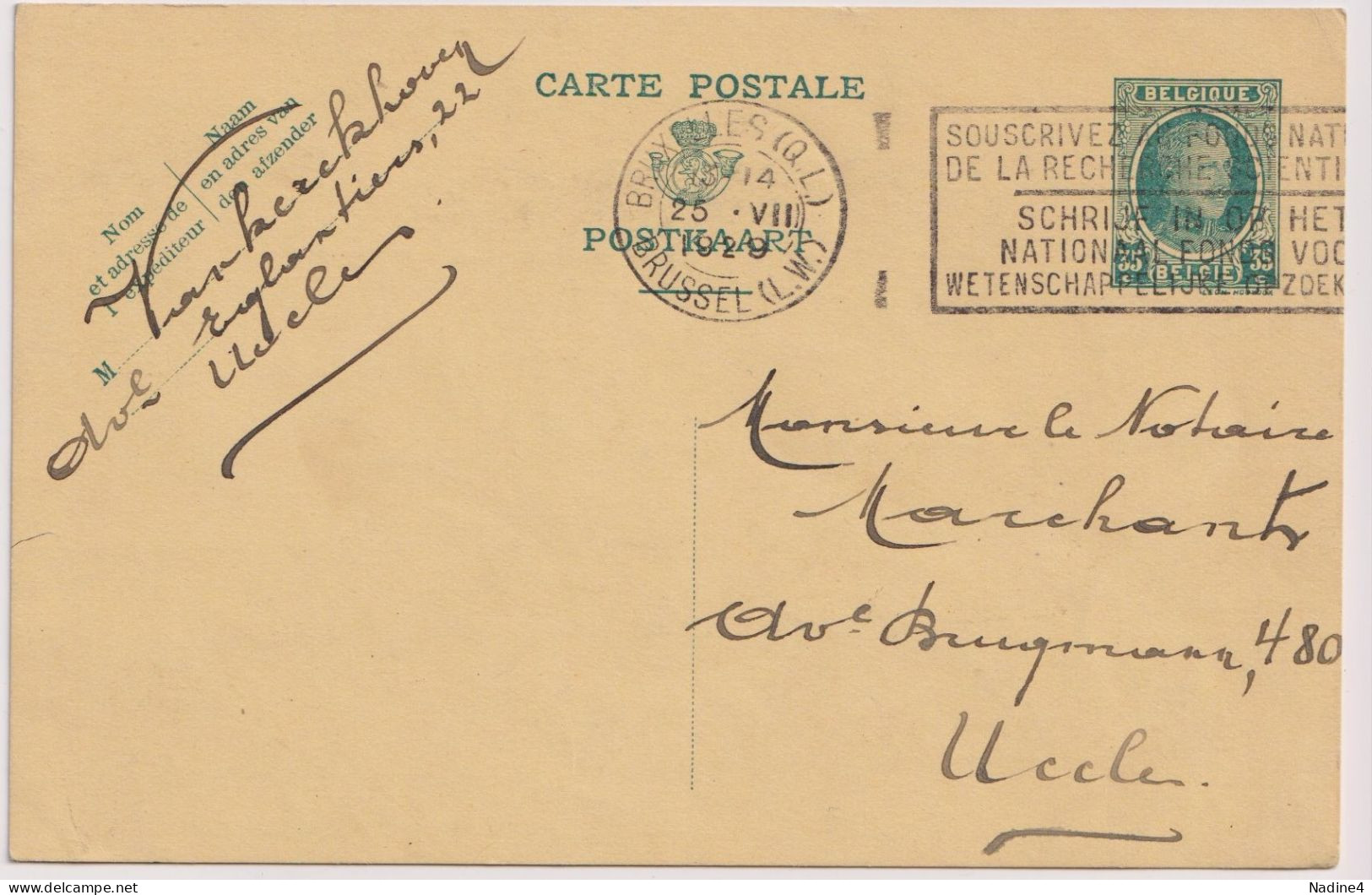 Briefkaart Carte Postale - M. Vankerckhoven , Uccle - 1929 - Postcards 1909-1934