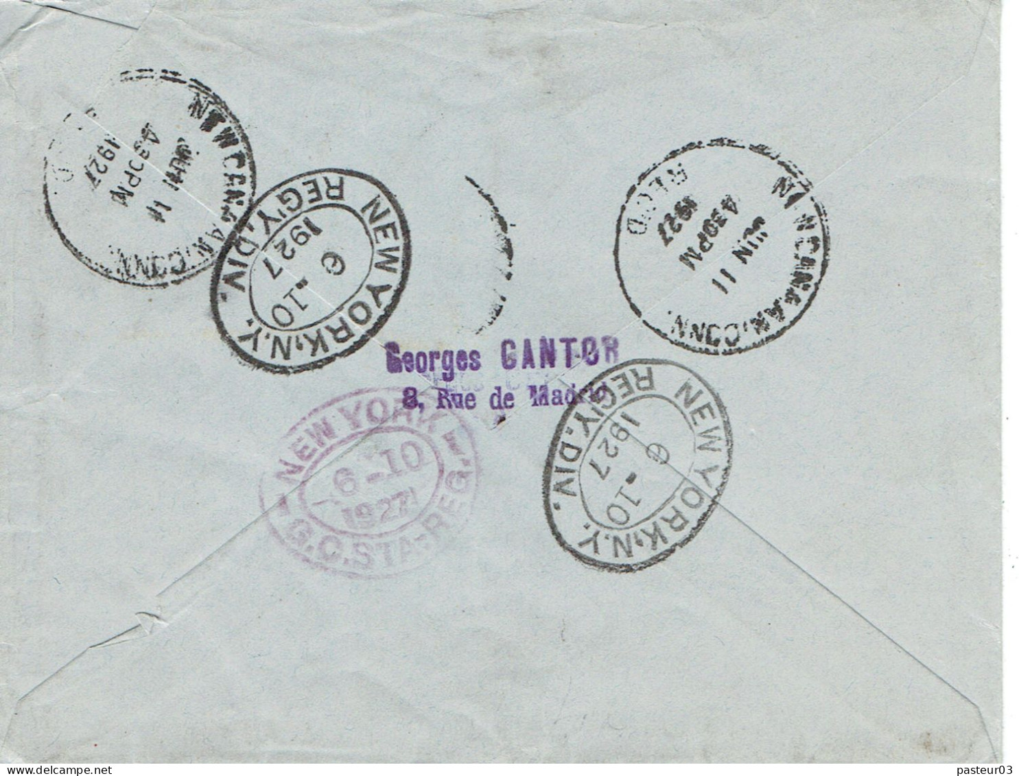 Tarifs Postaux Etranger Du 01-08-1926 (61) Pasteur N° 181 1,50 F. X 2  Lettre Recommanrdée 1er Pour Les USA Puis Réexpéd - 1922-26 Pasteur